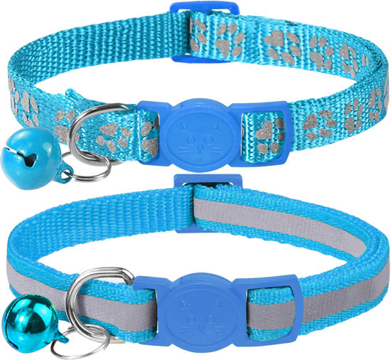 Picture of Taglory Reflective Cat Collar Breakaway with Bells, 2 Pack Girl Boy Pet Cat Collar Adjustable 7.5-12.5 Inch, Sky Blue