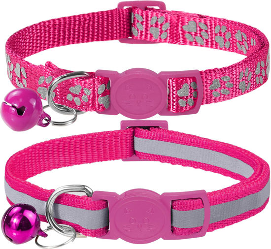 Picture of Taglory Reflective Cat Collar Breakaway with Bells, 2 Pack Girl Boy Pet Cat Collar Adjustable 7.5-12.5 Inch, Hotpink