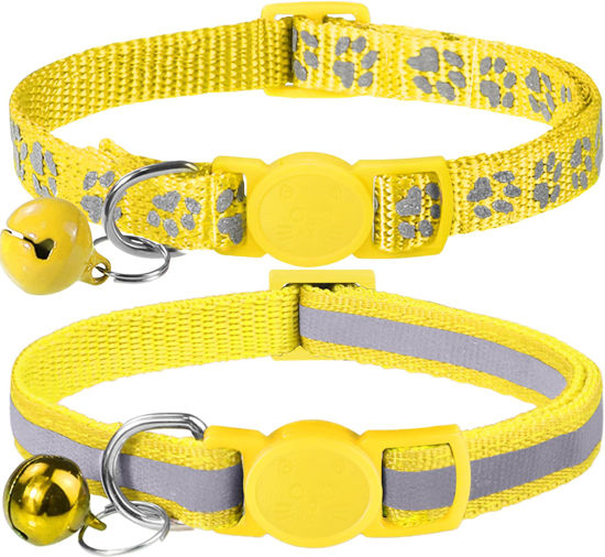 Picture of Taglory Reflective Cat Collar Breakaway with Bells, 2 Pack Girl Boy Pet Cat Collar Adjustable 7.5-12.5 Inch, Yellow