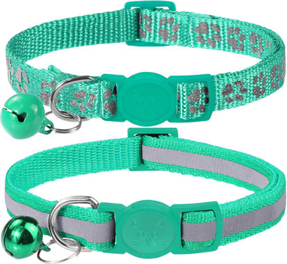 Picture of Taglory Kitten Collar Breakaway with Bell, 2 Pack Girl Boy Pet Kitten Collar Adjustable 6-8 Inch for 2-6 Months Cat, Turquoise