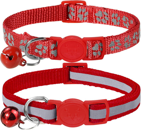 Picture of Taglory Reflective Cat Collar Breakaway with Bells, 2 Pack Girl Boy Pet Cat Collar Adjustable 7.5-12.5 Inch, Red