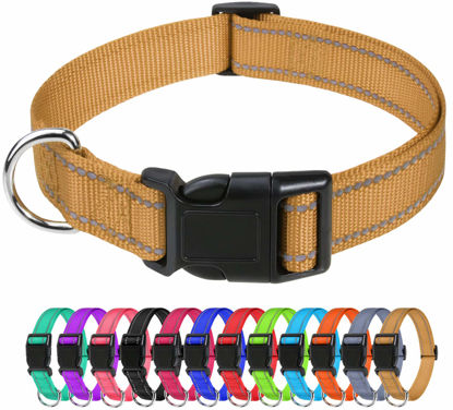 Picture of TagME Reflective Nylon Dog Collars, Adjustable Classic Dog Collar with Quick Release Buckle for Extra Small Dogs, Khaki, 5/8" Width