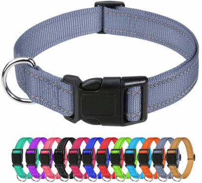 Picture of TagME Reflective Nylon Dog Collars, Adjustable Classic Dog Collar with Quick Release Buckle for Small Dogs, Grey, 5/8" Width