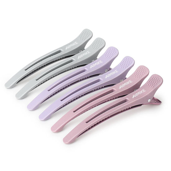 Picture of AIMIKE Hair Sectioning Clips with Silicone Band - 6pcs No Crease Duck Billed Clips for Styling, Cutting, and Rollers in Morandi Color