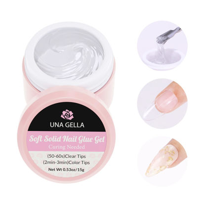 Picture of UNA GELLA Solid Nail Glue, Strong Adhesive Solid Nail Glue Gel for Press On Nails Tips 15g - Hard Gel x Nail Extension Glue for Clear Acrylic Fake Nails Home Salon, U V Curing Needed