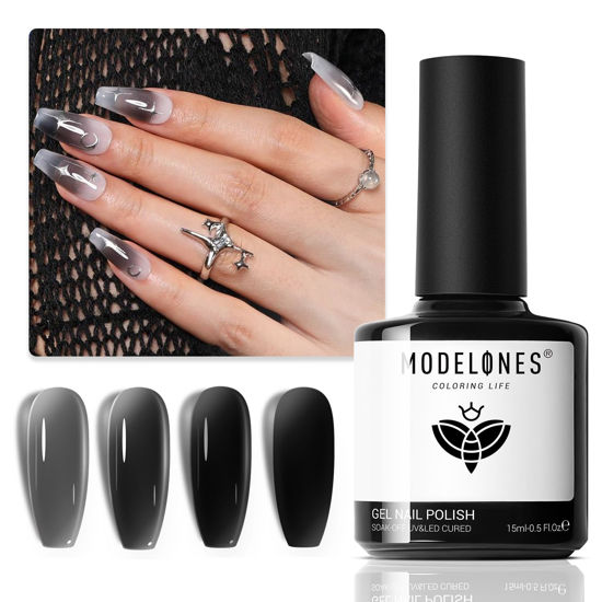 Picture of modelones Jelly Nude Black Gel Nail Polish 15 ML 1 Pcs Sheer Neutral Translucent Black Gel Polish Soak Off U V LED Nail Lamp Glassy Jelly Long Nails DIY Home for Women