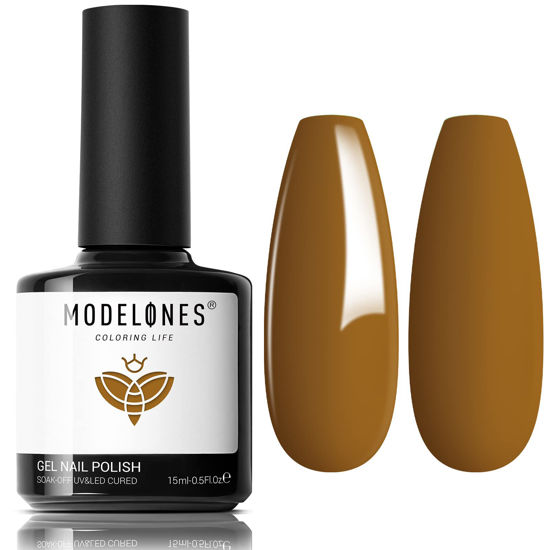 Picture of modelones Gel Nail Polish, 15ML Caramel Neutral Brown Gel Polish Soak Off LED Tawny Brown Color Nail Polish, Salon DIY Nail Art Manicure at Home High-Pigmented & Shine Long Wear, 0.5 Fl Ounce