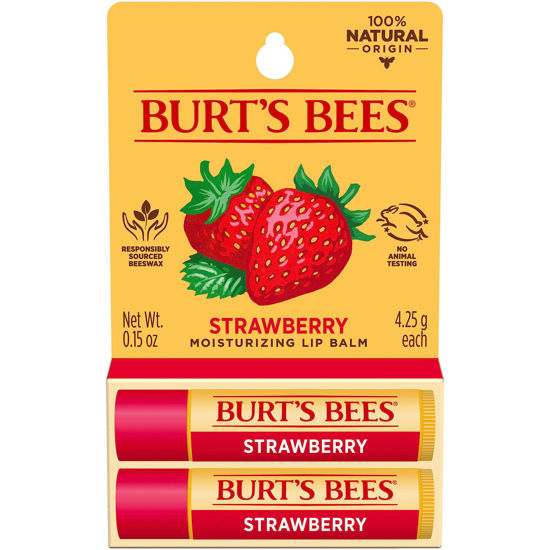 Picture of Burt's Bees Lip Balm Mothers Day Gifts for Mom - Strawberry, Lip Moisturizer With Responsibly Sourced Beeswax, Tint-Free, Natural Origin Conditioning Lip Treatment, 2 Tubes, 0.15 oz.