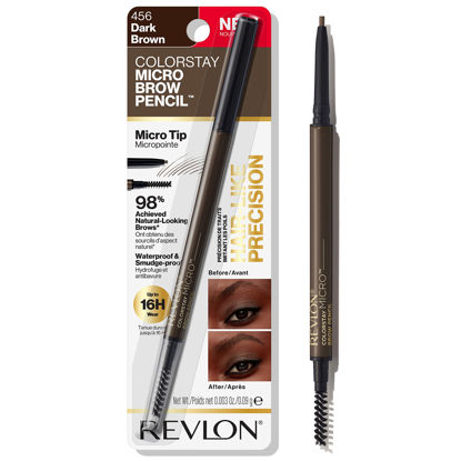 Picture of Revlon ColorStay Micro Eyebrow Pencil with Built In Spoolie Brush, Infused with Argan and Marula Oil, Waterproof, Smudgeproof, 456 Dark Brown (Pack of 1)