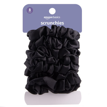 Picture of Amazon Basics Satin Scrunchies, Black, Pack of 8