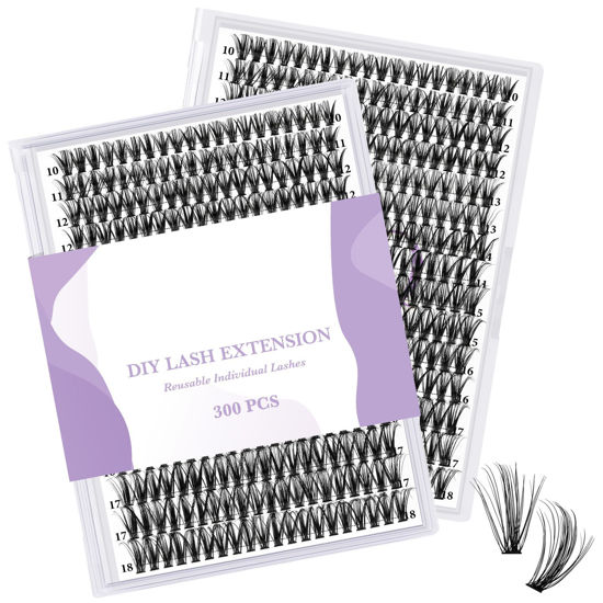 Picture of Manga Lash Clusters DIY Individual Lashes 300 PCS False Eyelash Cluster Volume Lashes Extension 30D 50D 50D D Curl Lash Clusters DIY lash Extensions at Home (40D-0.07D,10-18MIX)