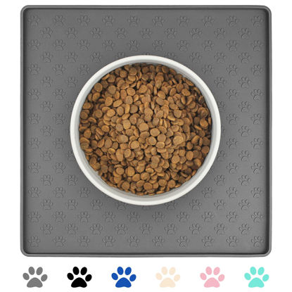 Picture of Ptlom Grey Pet Placemat for Dog and Cat, Waterproof Non-Slip Silicone Feeding Bowl Mat Prevent Food and Water Overflow, Puppy Dish Feeder Fountain Trays Suitable for Medium and Small Pets