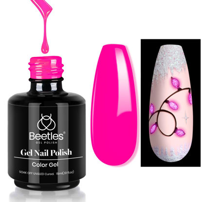 Picture of Beetles Neon Pink Gel Nail Polish 15ml 0.5oz Glow in the Dark Pink Halloween Gel Polish Soak Off Uv LED Nail Lamp Nail Art Manicure Salon DIY Home for Women Girls