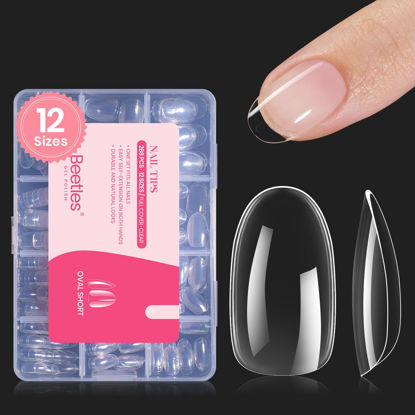 Picture of Beetles Gel Nail Tips 288Pcs Pre-Shaped Short Oval Fake Nails Gelly Tips Clear Press on Nail Tips Full Cover False Nails Gifts for Girls Women Gelly Tips Home DIY Nail Salon