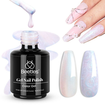 Picture of Beetles Pearl Gel Nail Polish, 15ML Pearl White Gel Polish Shimmer Mermaid Iridescent Pearlescent Nail Polish Soak Off Uv LED Nail Lamp Need Manicure Salon DIY Nail Art Design