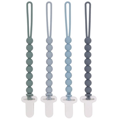 Picture of 4-Pack Silicone Pacifier Clips with One-Piece Beads for Baby Boys and Girls - Flexible and Rust-Free Holders for Teething Relief and Baby Essentials, Safe for Newborns (Grey)