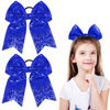 Picture of 2 Packs Jumbo Cheerleading Bow 8 Inch Cheer Hair Bows Large Cheerleading Hair Bows with Ponytail Holder for Teen Girls Softball Cheerleader Outfit Uniform (Sequin Blue)