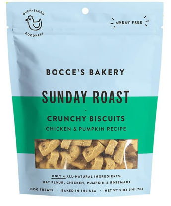 Picture of Bocce's Bakery Oven Baked Sunday Roast Treats for Dogs, Everyday Wheat-Free Dog Treats, Made with Real Ingredients, Baked in The USA, All-Natural Chicken & Pumpkin Biscuits, 5 oz