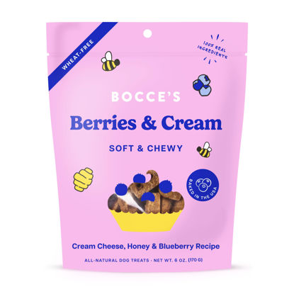 Picture of Bocce's Bakery 'Berries & Cream Treats for Dogs, Wheat-Free Everyday Dog Treats, Made with Real Ingredients, Baked in The USA, All-Natural Soft & Chewy Cookies, Cream Cheese & Blueberry, 6 oz