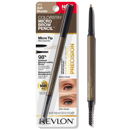 Picture of Revlon ColorStay Micro Eyebrow Pencil with Built In Spoolie Brush, Infused with Argan and Marula Oil, Waterproof, Smudgeproof, 451 Ash Blonde (Pack of 1)