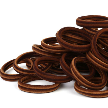 Picture of Qarwayoc 50PCS Thick Hair Ties, Cotton Hair Bands for Thick Curly Heavy Hair, Brown, 2 Inch in Diameter, no Damage, Seamless, Two Color MIXTURE, Lasting Fashion