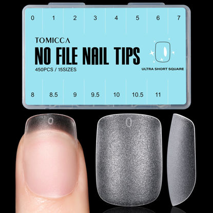 Picture of TOMICCA Extra Short Square Nail Tips - 450Pcs Soft Tips, 15 Sizes Double-sided Matte Full Cover Gel False for Extensions