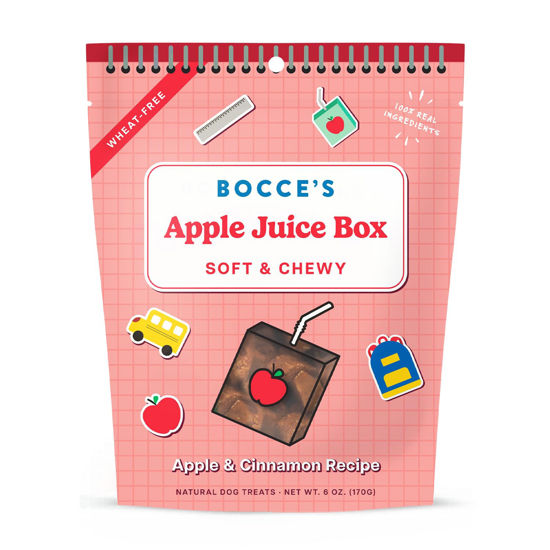 Picture of Bocce's Bakery Apple Juice Box Treats for Dogs, Wheat-Free Everyday Dog Treats, Made with Real Ingredients, Baked in The USA, All-Natural Soft & Chewy Cookies, 6 oz