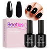 Picture of Beetles Black Gel Nail Polish 2 x 15ml, Long Nights Collection Pure Black Gel Polish Dark Base Color Soak Off Uv Nail Lamp Needed Nail Art Manicure DIY Nail Design at Home