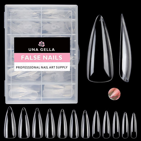 Picture of UNA GELLA Medium Stiletto Nail Tips, 312pcs Stiletto Gel X Nail Tips, Clear Acrylic Medium Stiletto Press on Nails For Nail Extension Nail Art DIY Salon 12 Sizes