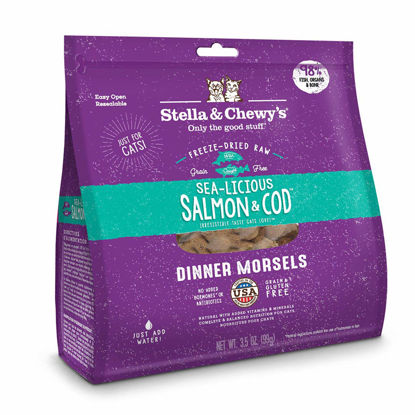 Picture of Stella & Chewy's Freeze-Dried Raw Sea-Licious Salmon & Cod Dinner Morsels Cat Food, 3.5 oz. Bag, Freeze-Dried Raw Cat Dinner Morsels