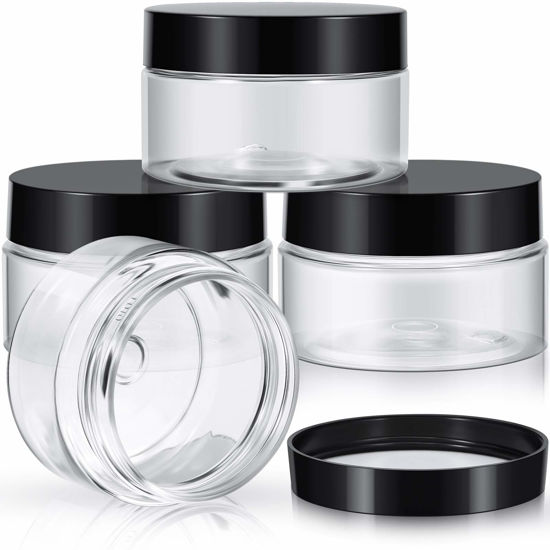 Picture of 4 Pieces Round Clear Wide-mouth Leak Proof Plastic Container Jars with Lids for Travel Storage Makeup Beauty Products Face Creams Oils Salves Ointments DIY Making or Others (Black, 4 Ounce)