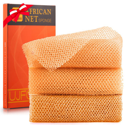 Picture of 3 Pieces African Bath Sponge African Net Long Net Bath Sponge Exfoliating Shower Body Scrubber Back Scrubber Skin Smoother,Great for Daily Use (Yellow,Yellow,Yellow)