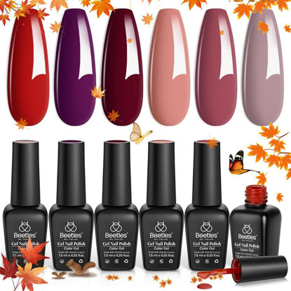 Picture of beetles Gel Polish Set - 6 Pcs Burgundy Red Purple Brown Nail Gel Polish Kit for Glamour, Wine Red Lilac Sangria Gel Polish Soak Off UV LED Nail Lamp Fall Autumn Gel