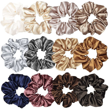 Picture of 12 Pcs Satin Silk Scrunchies Soft Hair Ties Fashion Hair Bands Hair Bow Ropes Elastic Bracelets Ponytail Holders Hair Accessories for Women Girls (4.5 Inch, Assorted Multi-color)