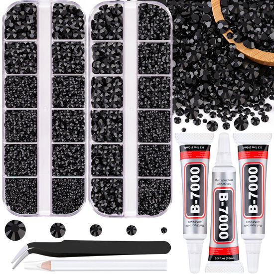 Picture of Resin Jelly Rhinestones for Crafting with B7000 Jewelry Glue, 2 Boxes Black Flatback Crystals with 3Pcs 10ml Glue, Bedazzling Non Hotfix Gems for DIY Tumblers Clothing Shoes Manicure