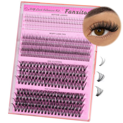 Picture of Lash Clusters Wispy 30D+40D D Curl Natural Cluster Lashes 484 Pcs Lash Cluster and Bottom Lashes 9-16 mm Mix Individual Lashes for Beginners