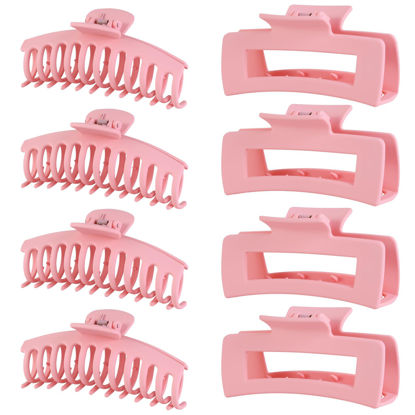 Picture of LuSeren 8 Pack Pink Hair Clips for Women 4.3 Inch Large Hair Claw Clips for Women Thin Thick Curly Hair, Big Banana Clips,Strong Hold jaw clips