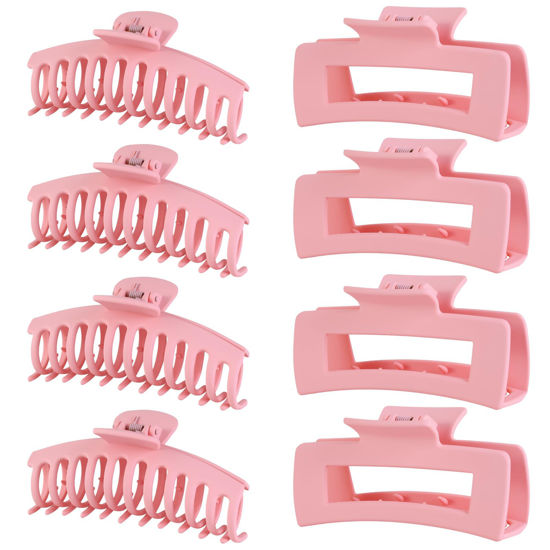 Picture of LuSeren 8 Pack Pink Hair Clips for Women 4.3 Inch Large Hair Claw Clips for Women Thin Thick Curly Hair, Big Banana Clips,Strong Hold jaw clips