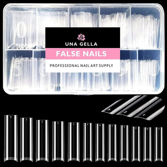 Picture of UNA GELLA No C Curve Nail Tips 504 PCS Extra Long XXL Tapered Square Nail Tips Half Cover Nails tips Straight Shape For French Acrylic Nails False Fake Clear Tips Square Shape with Box