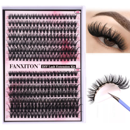 Picture of Cluster Lashes 280 pcs Lash Clusters D Curl Volume Eyelashes Extensions 9-16 mm Mix 40D+50D Individual Lashes Thin Band Eyelashes Cluster for DIY Lash Extension Beginners (Lash Clusters 0.07 D)