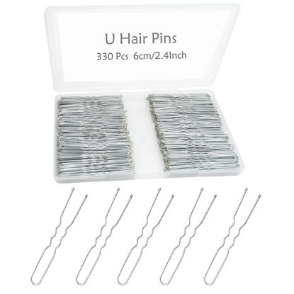 Picture of 330 Count U Shaped Silver Hair Pins for Buns, YINGFENG 2.4inch Bun Pins Silver Hair Pins for Women with Storage Box for Updos French Twists