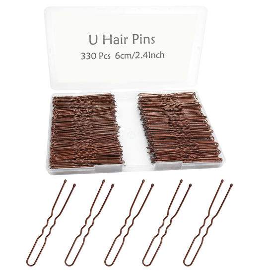 Picture of 330 Count U Shaped Hair Pins Brown, YINGFENG 2.4inch Brown Bun Pins Bun Hair Pins for Women Girls with Storage Box, Hair Accessories for All Hair Types