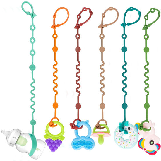 Picture of LittleHugs Toy Straps for Baby, Adjustable Toy Holder for Stroller Accessories, Silicone Baby Tether Pacifier Clip, No Throw Baby Travel Essential Leash for High Chair, Car Seat (6-Pack)