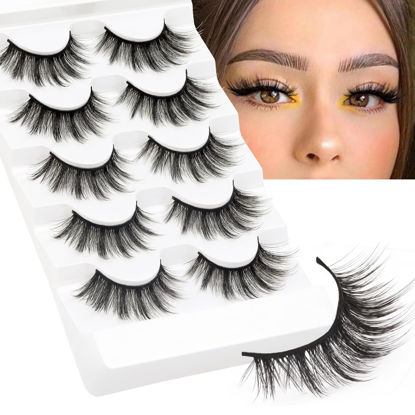 Picture of Veleasha Lashes Cat Eye Lashes Faux Mink Lashes 100% Handmade Natural Look Fake Eyelashes Lightweight Fluffy False Eyelashes 5 Pairs Pack (54)