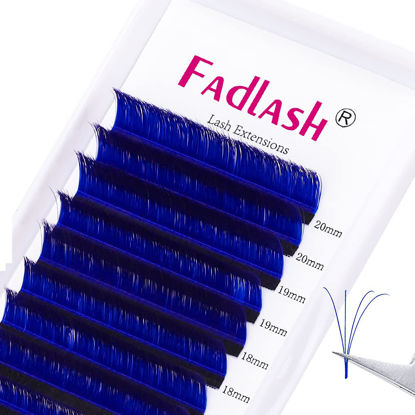 Picture of L Curl Lash Extensions Easy Fan Volume Lashes Mix Colored Lash Extensions Flowering Blue Eyelash Extensions Self Fanning Eyelash Extensions (Blue-0.07L-15-20mm)