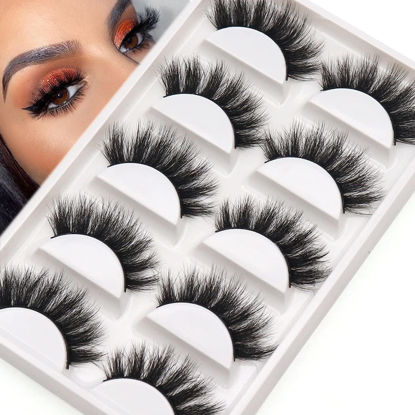 Picture of Veleasha Lashes 5D Faux Mink Lashes 100% Handmade Luxurious Fake Eyelashes Lightweight Fluffy False Eyelashes 5 Pairs Pack (Fluffy)