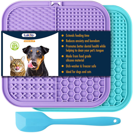 Picture of LUKITO Lick Mat for Dogs & Cats 2 Pack with Suction Cups, Dog Lick Mat for Anxiety Relief, Dog Toys to Keep Them Busy, Peanut Butter Licking Pad for Boredom Reducer, Perfect for Bathing Grooming