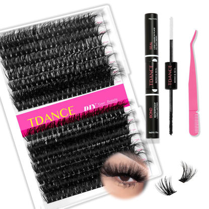 Picture of TDANCE Lash Extension Kit Thick Eyelash Extension 16-20mm Mega Volume Lash Clusters 60D 80D Individual Eyelashes with Lash Applicator, Lash Bond and Seal DIY Lashes(Kit-Thick-60D+80D,16-20mm)