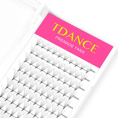 Picture of TDANCE Eyelash Extensions 5D Superior Lash Extensions Premade Fans Russion Volume Fans C Curl 0.07 Thickness Middle Stem 14mm Mixed Length(Middle Stem,5D-0.07-C,14mm)