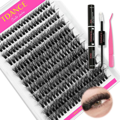 Picture of TDANCE Thick Cluster Lashes Kit DIY Lash Extension Kit with 3D Lash Clusters, Lash Tweezers, Lash Bond and Seal for DIY Eyelash Extension Kit at Home(Kit-Thick-40D,10-20mm)